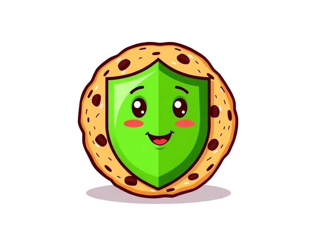 Ilustración de una galleta (cookie) con un escudo de protección, simbolizando la seguridad y privacidad en el uso de datos en Vitaminas Naturales y Salud.