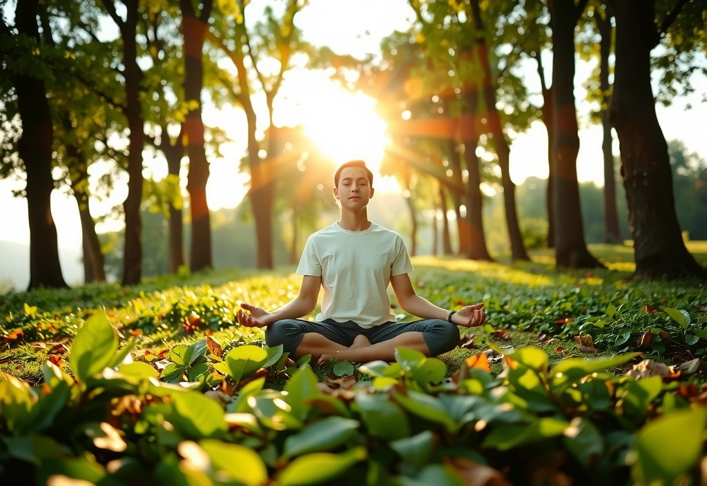 Persona meditando en la naturaleza, simbolizando bienestar holístico